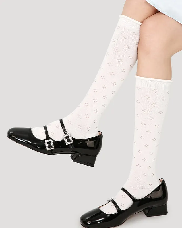 Sweetnana Ballet Women's Cotton Seamless Socks, Calf Mesh Socks with Hollow Pattern Design, Thin and Comfort.