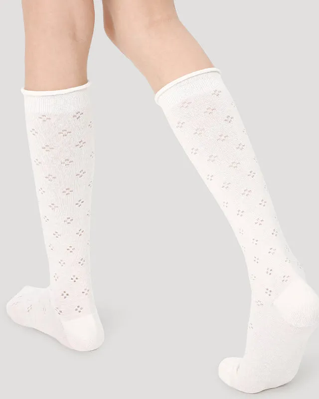 Sweetnana Ballet Women's Cotton Seamless Socks, Calf Mesh Socks with Hollow Pattern Design, Thin and Comfort.