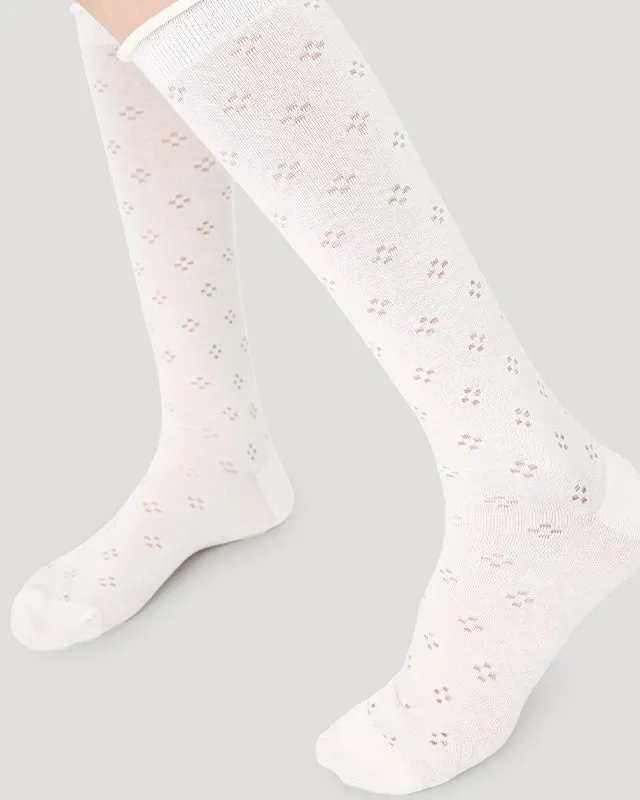 Sweetnana Ballet Women's Cotton Seamless Socks, Calf Mesh Socks with Hollow Pattern Design, Thin and Comfort.