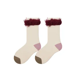 Sweetnana Children's Socks for Autumn and Winter, Princess Style, Furry Tassel Design, Crew Socks, Warm, Think, Trendy Socks.