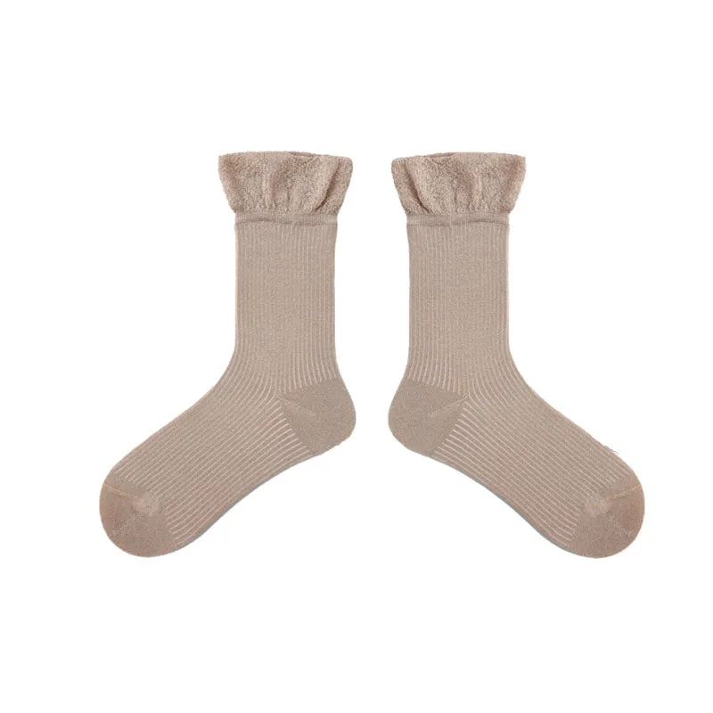 Sweetnana Preppy Style Women's Crew Socks: Bubble cuff Design with Solid Color, Warm and Thickened for Autumn/Winter.