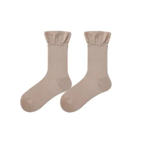 Sweetnana Preppy Style Women's Crew Socks: Bubble cuff Design with Solid Color, Warm and Thickened for Autumn/Winter.