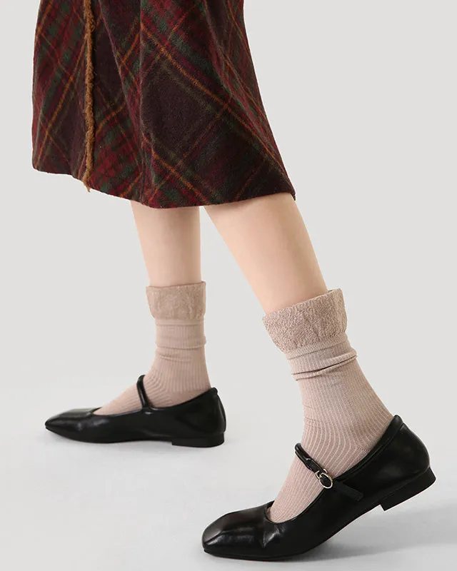 Sweetnana Preppy Style Women's Crew Socks: Bubble cuff Design with Solid Color, Warm and Thickened for Autumn/Winter.