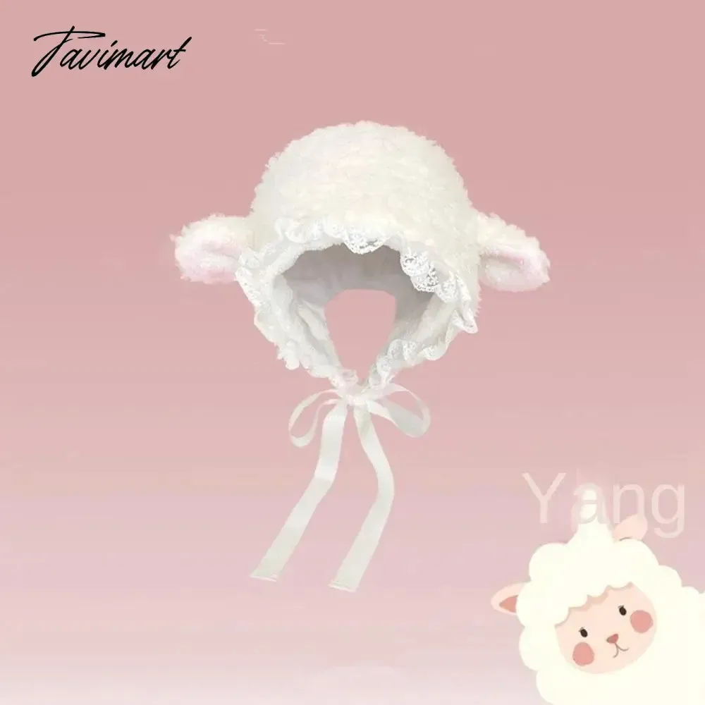 Tavimart Soft Lovely Lamb Cosplay Bucket Hat Outdoors Warm Winter Outdoors Hats Cosplay Hat Fluffy Hats Fluffy Costume Hats Gift