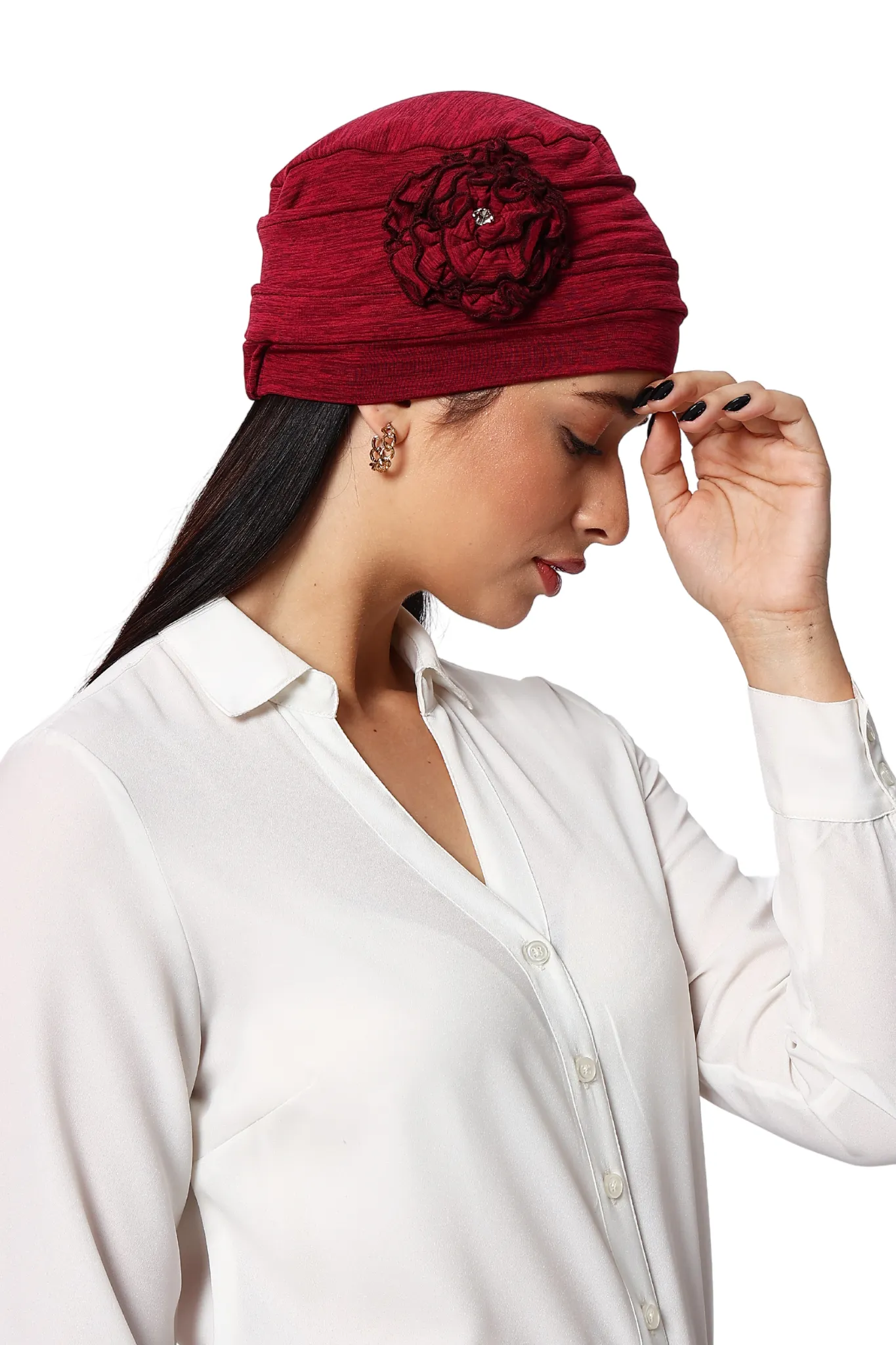 The Headscarves Women Side Flower Headcap winter wear Wool Free Size