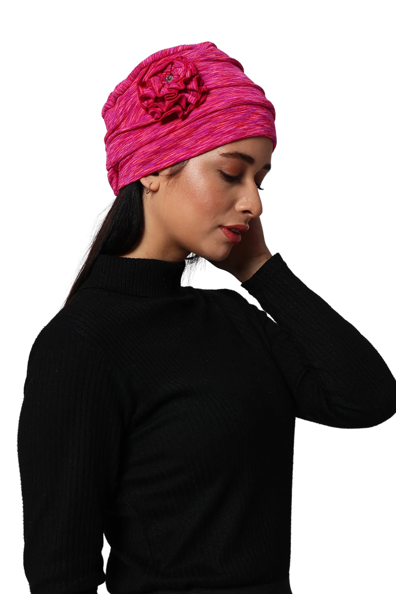 The Headscarves Women Side Flower Headcap winter wear Wool Free Size