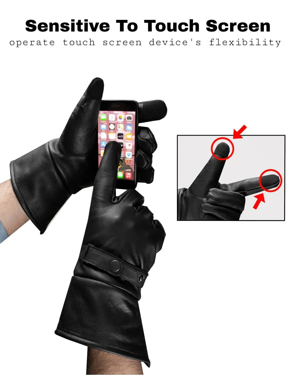 Touch Screen Sensitive Gauntlet Leather Riding Gloves with Lining