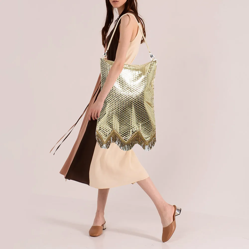 Trendy Inspired Burberry Gold Bullion Fringing Paillette-embellished Satin Flag Bag