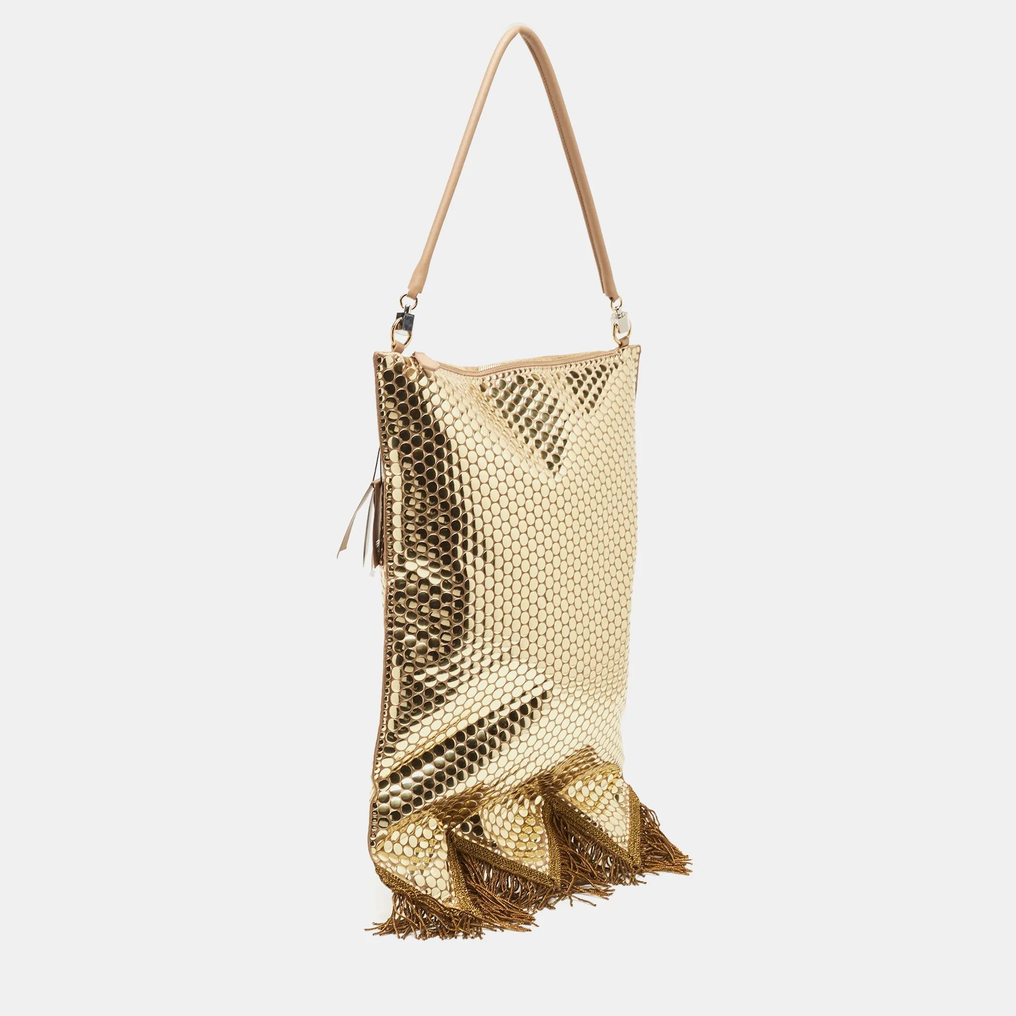 Trendy Inspired Burberry Gold Bullion Fringing Paillette-embellished Satin Flag Bag