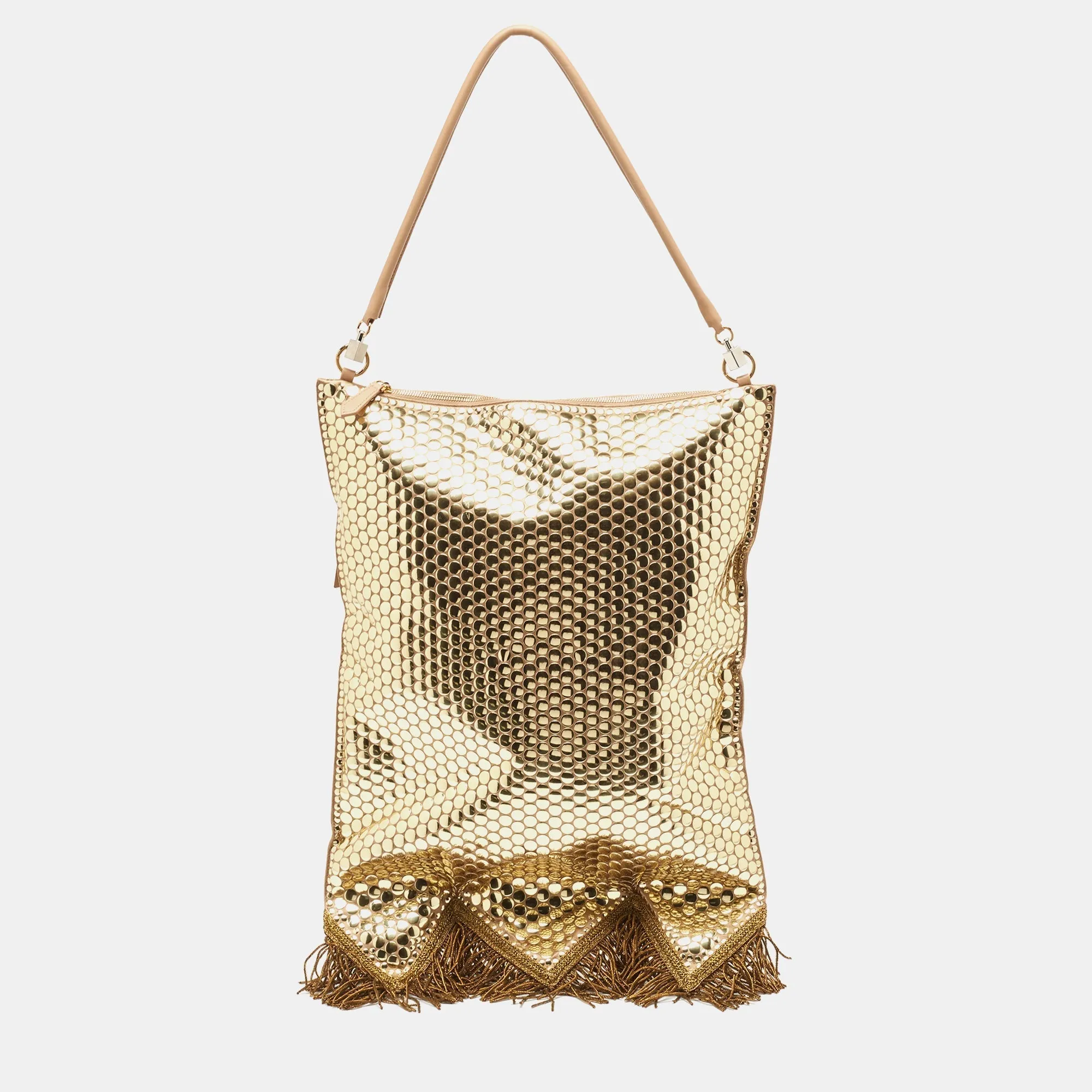 Trendy Inspired Burberry Gold Bullion Fringing Paillette-embellished Satin Flag Bag