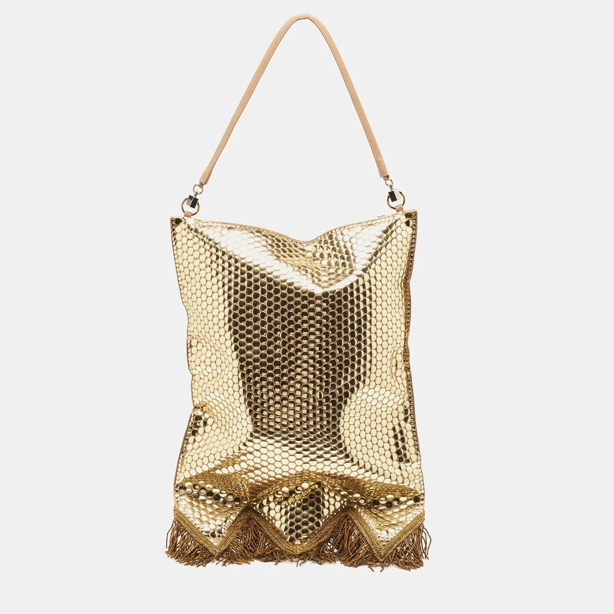 Trendy Inspired Burberry Gold Bullion Fringing Paillette-embellished Satin Flag Bag