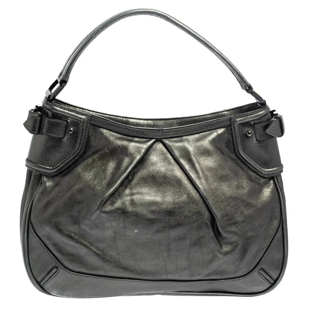 Trendy Inspired Burberry Metallic Anthracite Leather Fairby Hobo