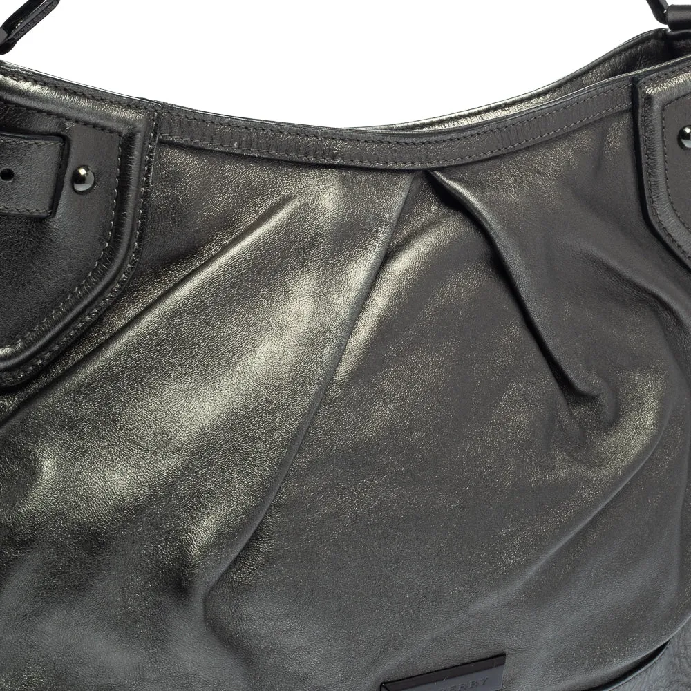 Trendy Inspired Burberry Metallic Anthracite Leather Fairby Hobo