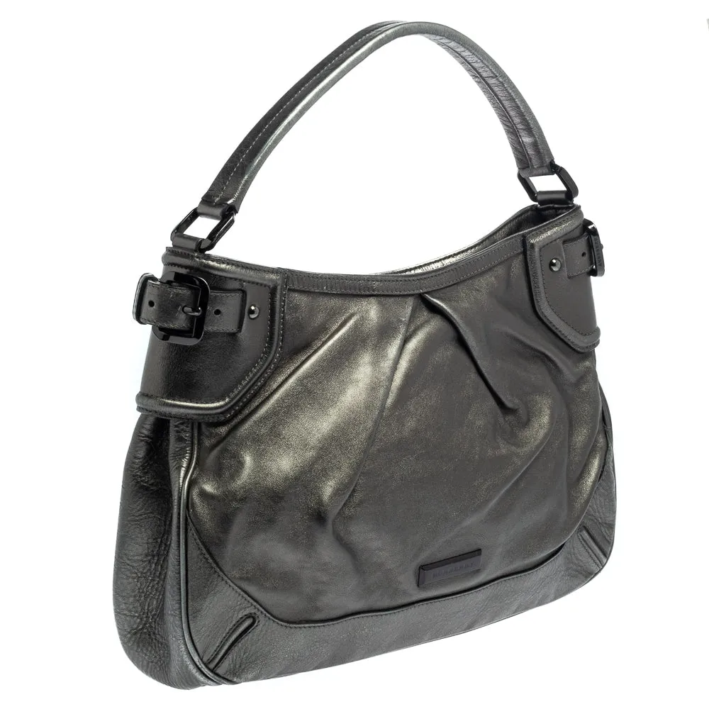 Trendy Inspired Burberry Metallic Anthracite Leather Fairby Hobo