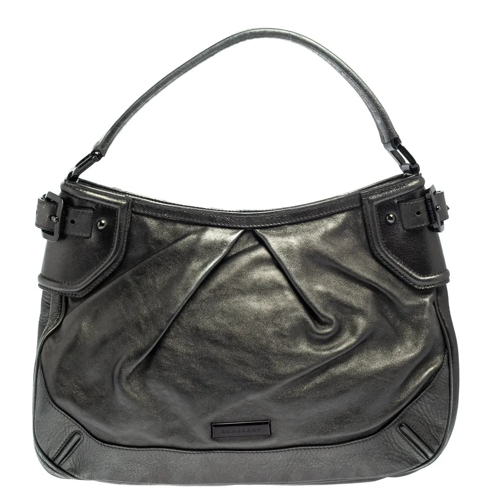 Trendy Inspired Burberry Metallic Anthracite Leather Fairby Hobo