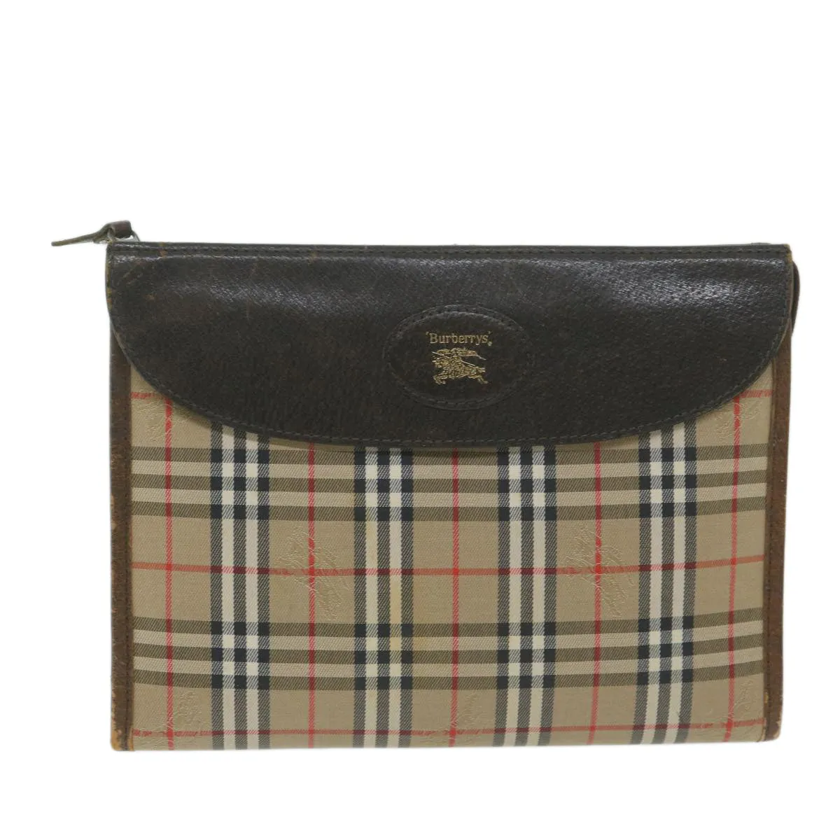 Trendy Inspired Burberryss Nova Check Clutch Bag Nylon Canvas Beige Auth Yk10180