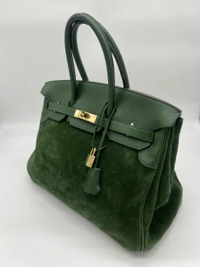 Trendy Inspired Hermes Birkin 35 Suede / Togo Green Gold Hardware