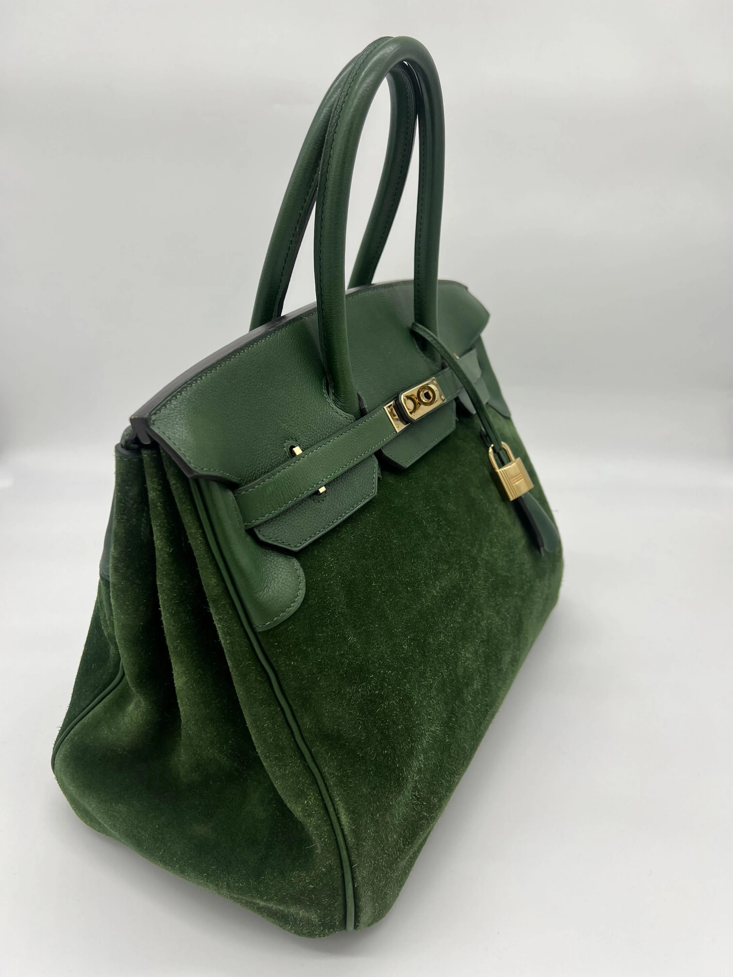 Trendy Inspired Hermes Birkin 35 Suede / Togo Green Gold Hardware