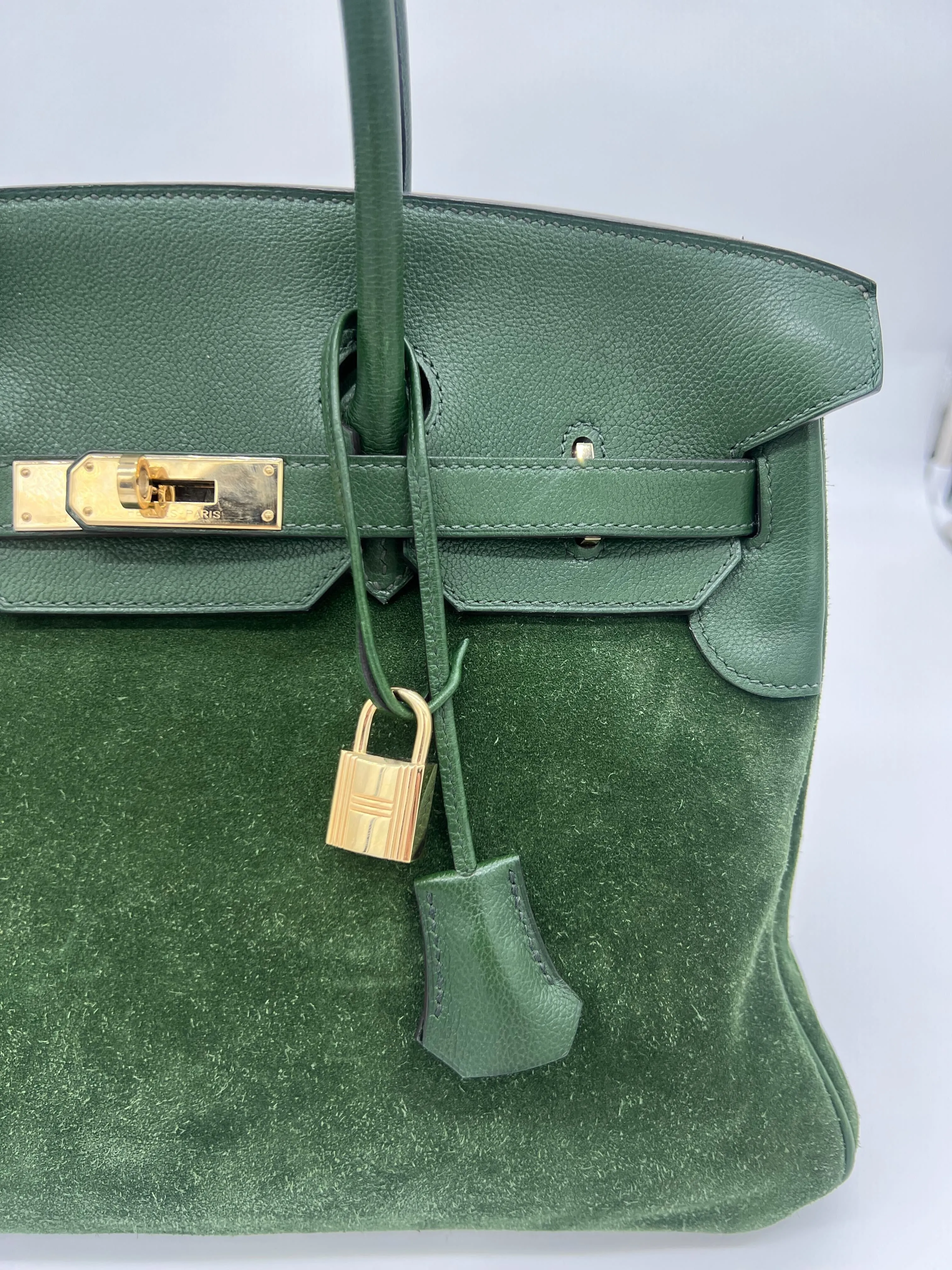 Trendy Inspired Hermes Birkin 35 Suede / Togo Green Gold Hardware