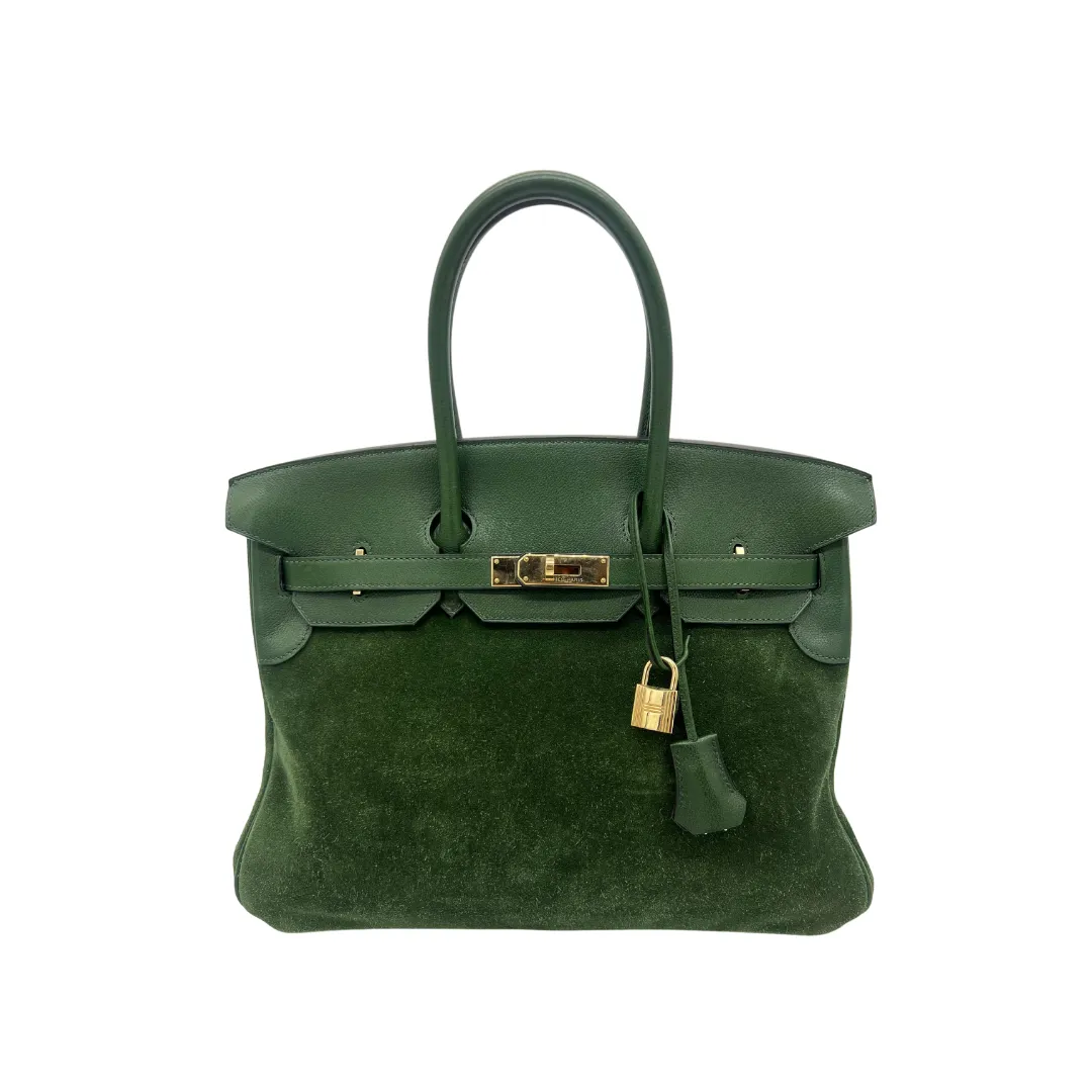 Trendy Inspired Hermes Birkin 35 Suede / Togo Green Gold Hardware