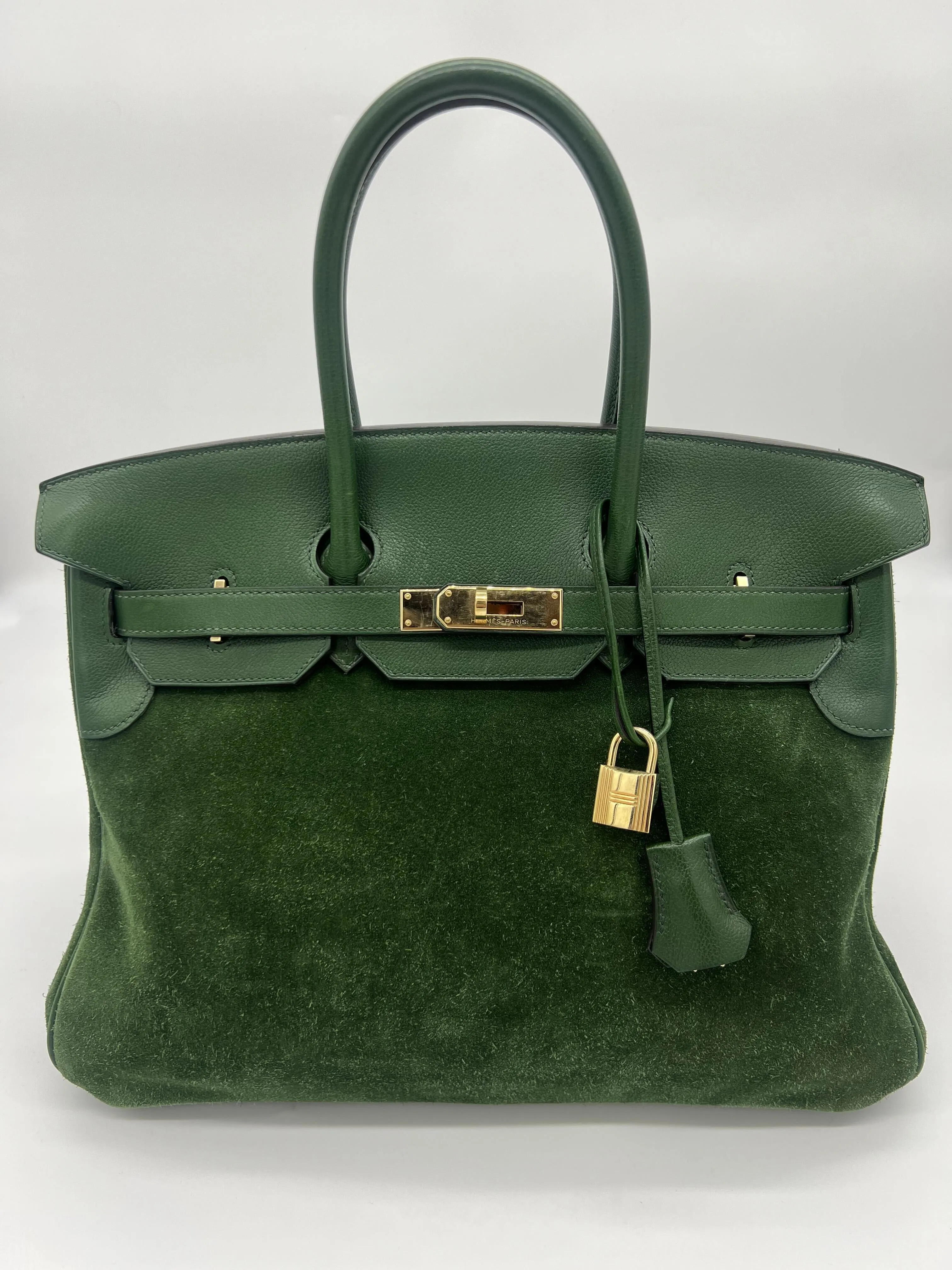 Trendy Inspired Hermes Birkin 35 Suede / Togo Green Gold Hardware