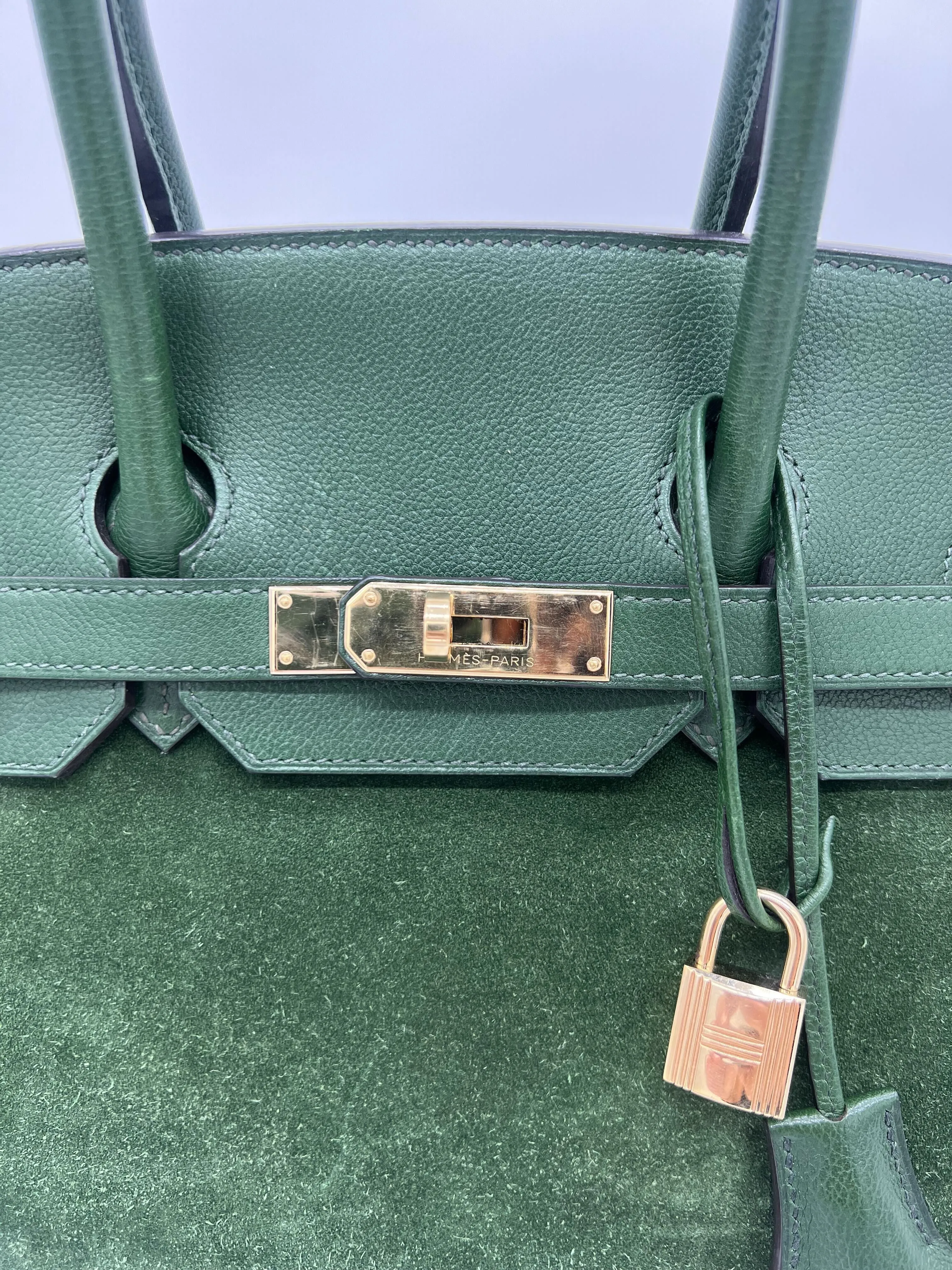 Trendy Inspired Hermes Birkin 35 Suede / Togo Green Gold Hardware