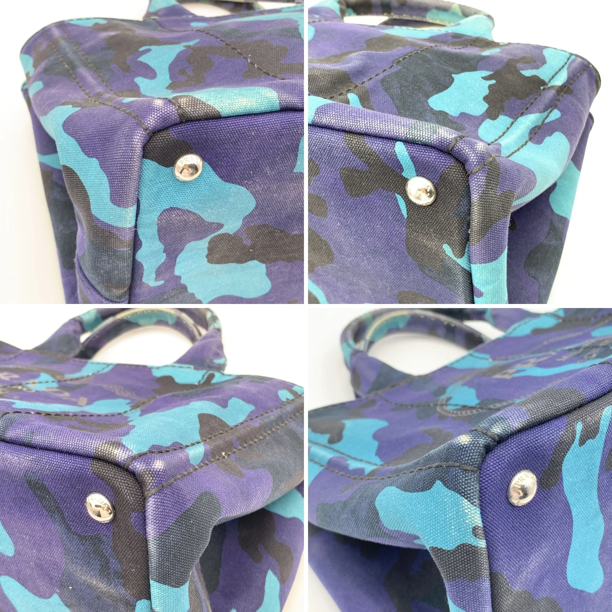 Trendy Inspired Prada Blue Camouflage Canvas Canapa Logo Tote Bag