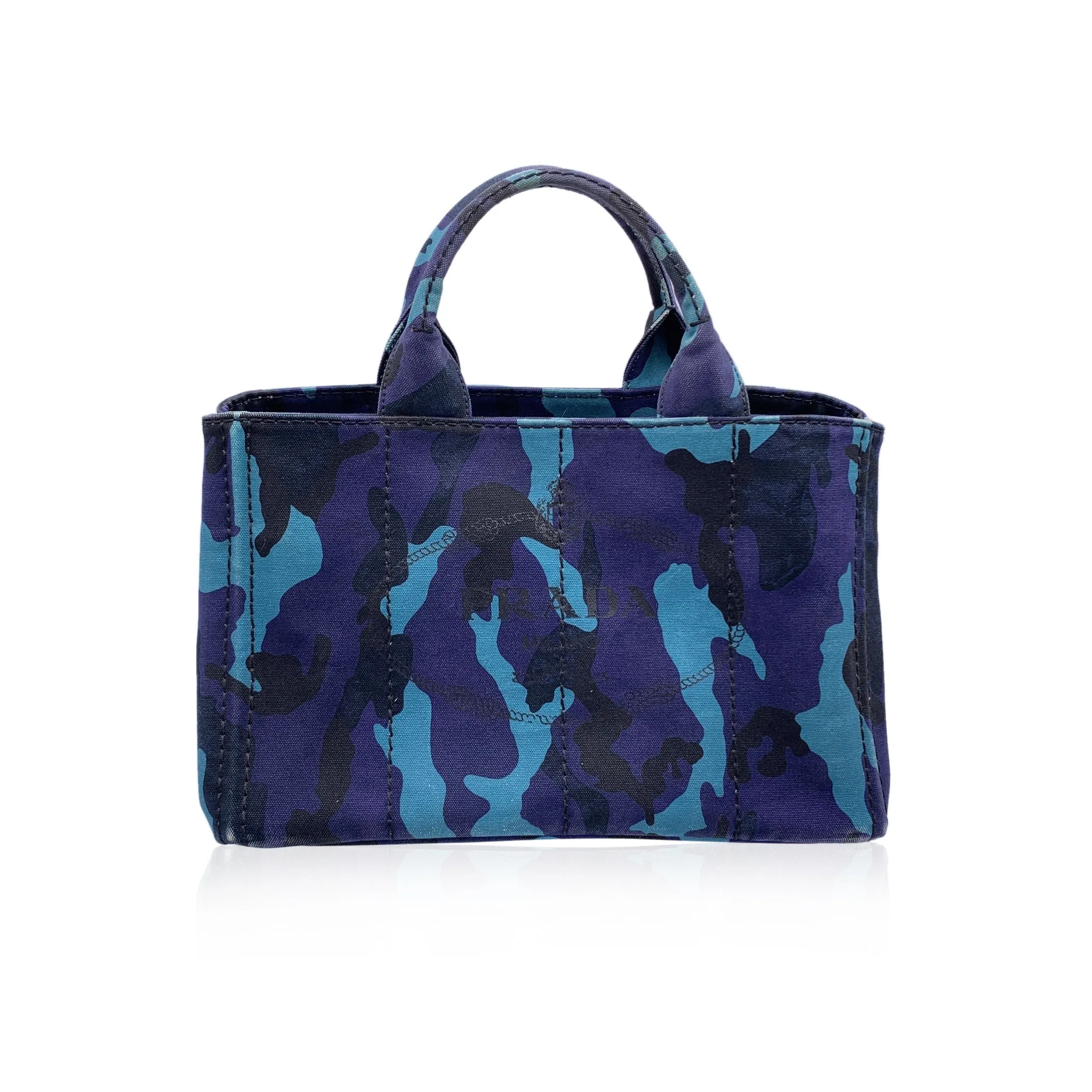 Trendy Inspired Prada Blue Camouflage Canvas Canapa Logo Tote Bag