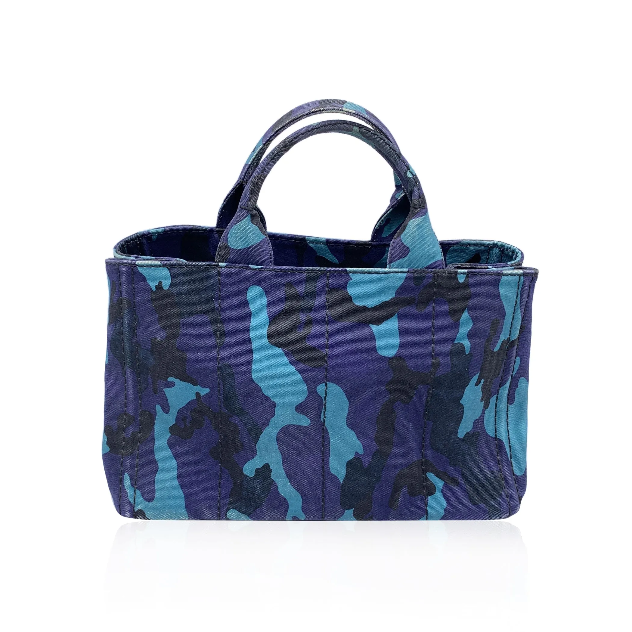 Trendy Inspired Prada Blue Camouflage Canvas Canapa Logo Tote Bag