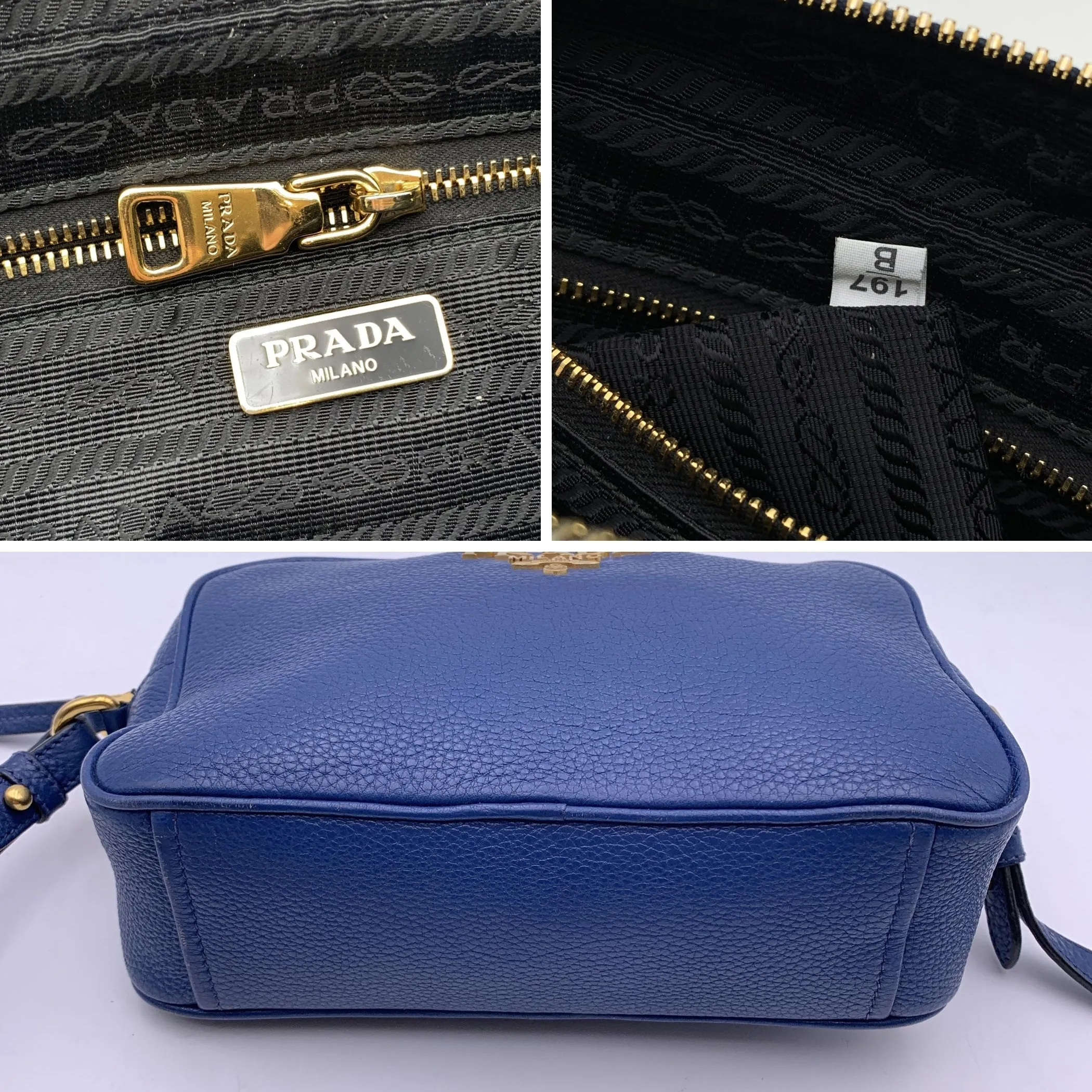 Trendy Inspired Prada Blue Vitello Phenix Leather Crossbody Messenger Camera Bag