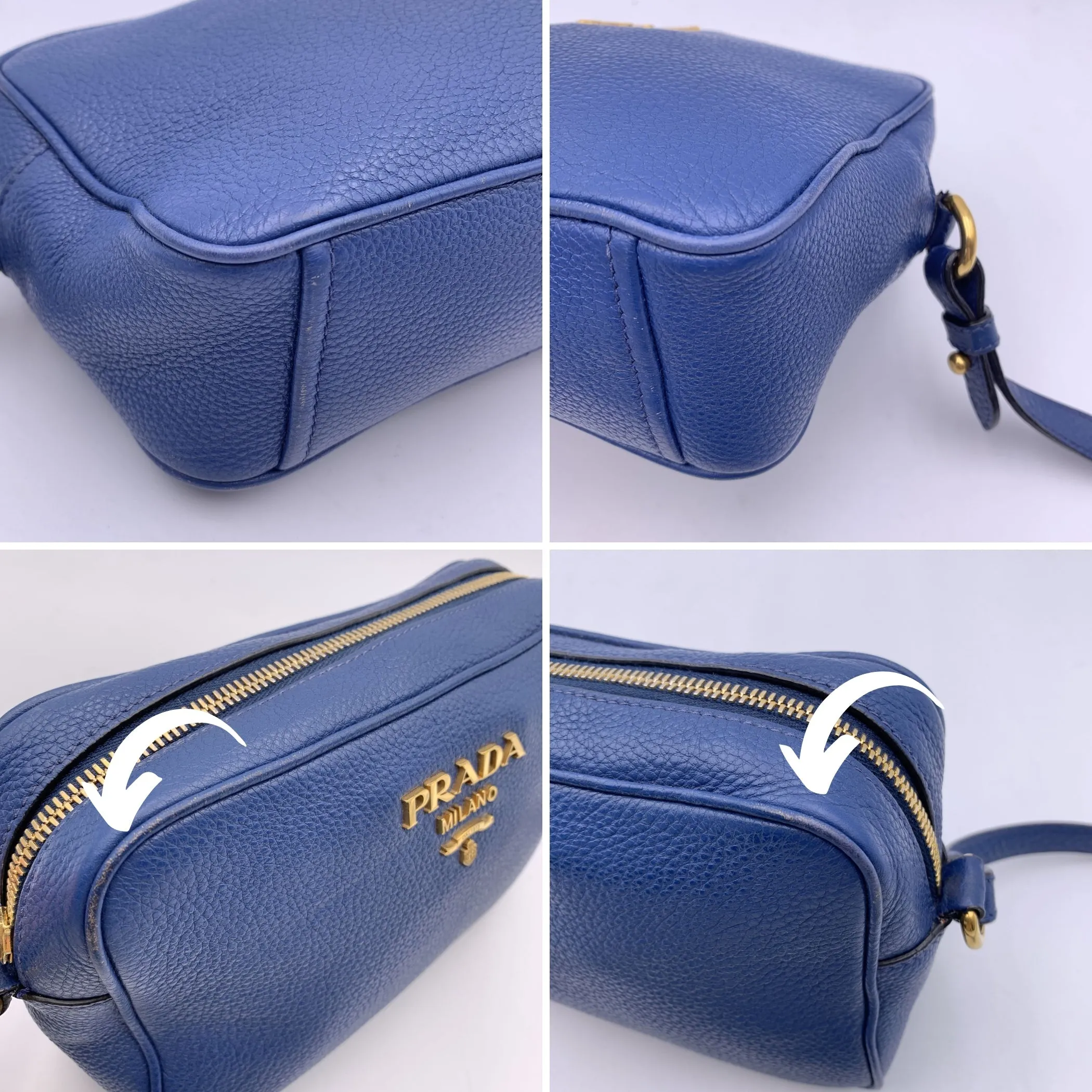 Trendy Inspired Prada Blue Vitello Phenix Leather Crossbody Messenger Camera Bag