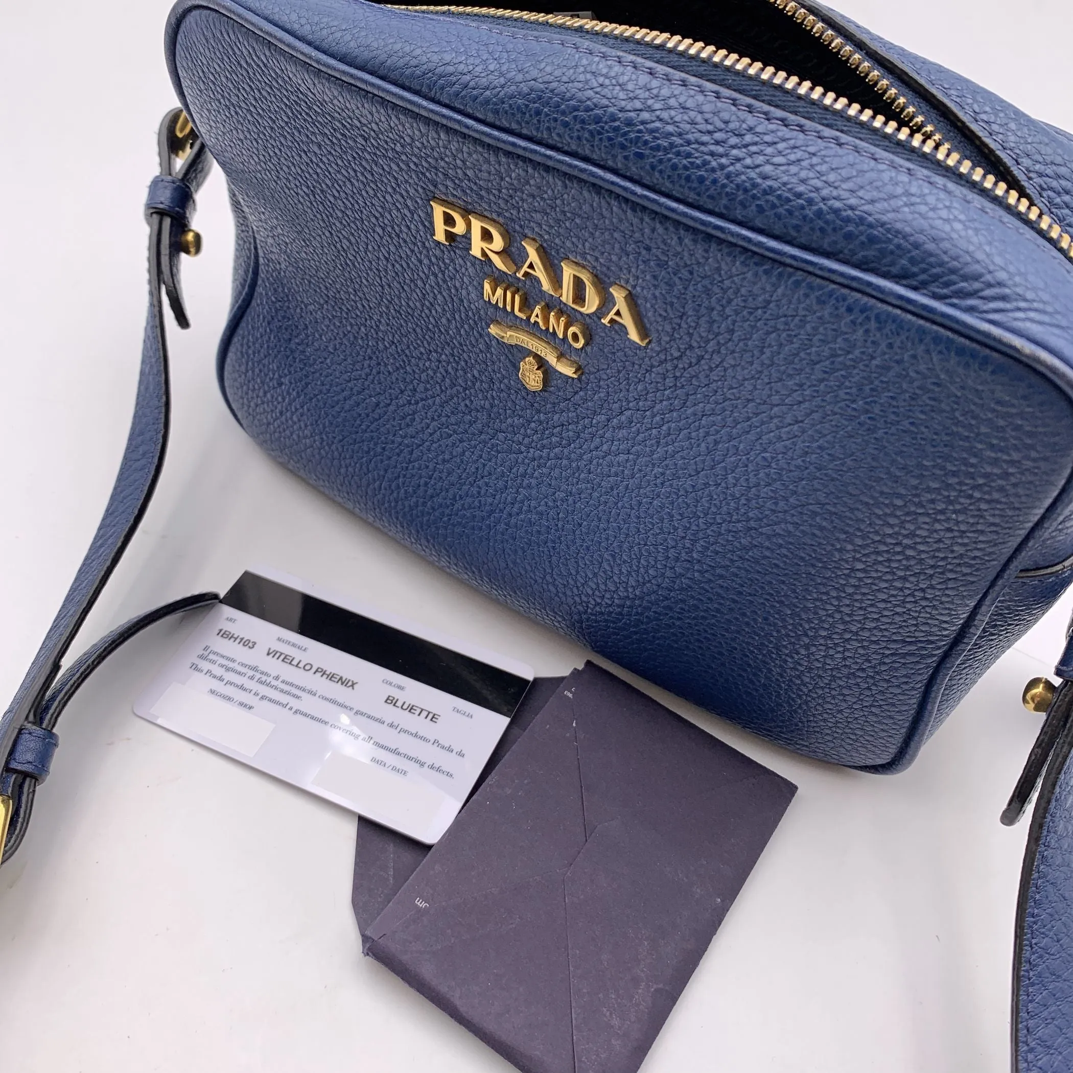 Trendy Inspired Prada Blue Vitello Phenix Leather Crossbody Messenger Camera Bag