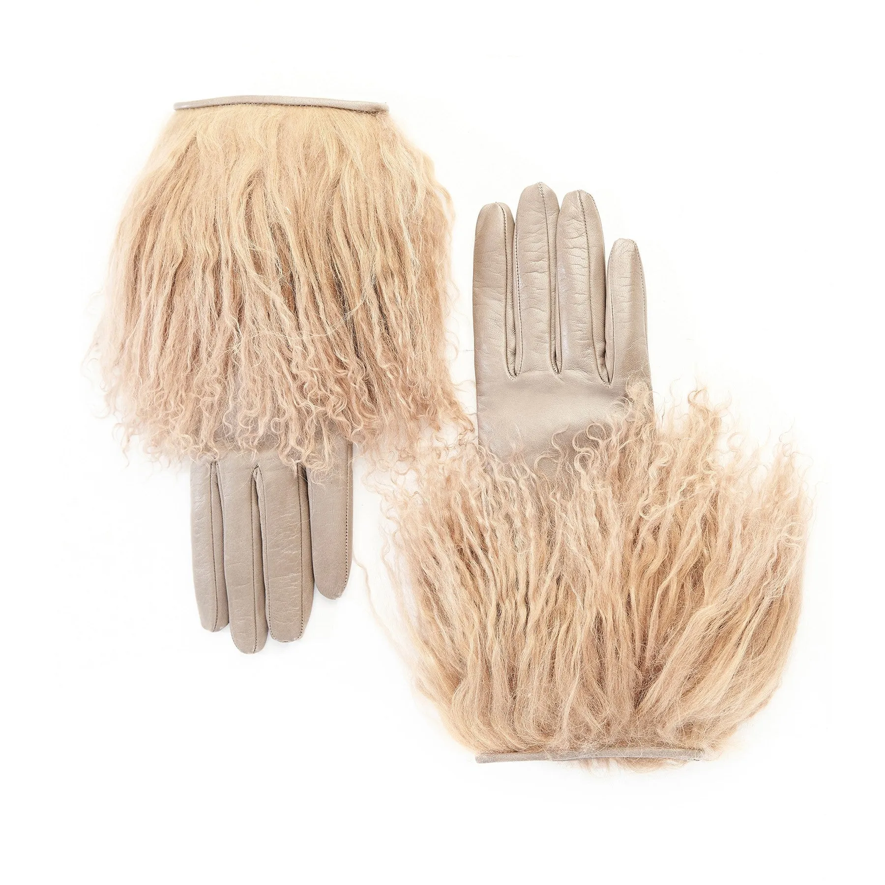 Women's gloves in taupe nappa leather with Mongolian fur